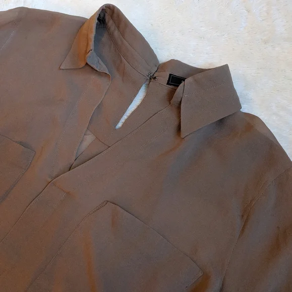 BCBGMAXAZRIA Brown Silk Sheer Chiffon Blouse - Picture 4 of 7